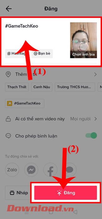 Viết caption cho video và ấn nút Đăng