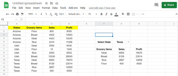 Áp dụng hàm lọc trong Google Sheets