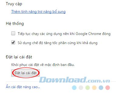 Khôi phục cài đặt gốc cho Chrome
