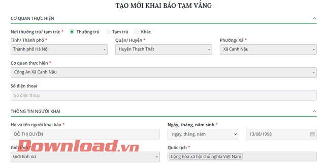 Kiểm tra thông tin Cơ quan thực hiện và Thông tin người đăng ký