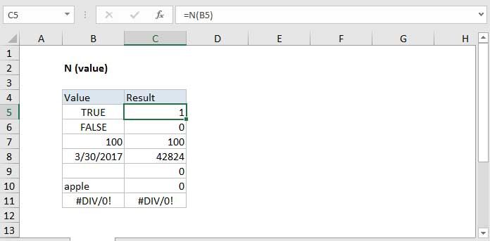 Cách sử dụng hàm N trong Excel