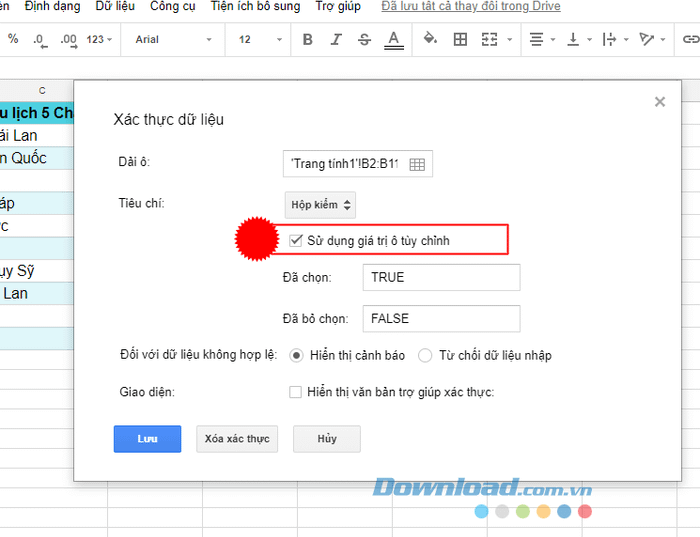 Thêm hộp kiểm vào bảng tính Google Sheets