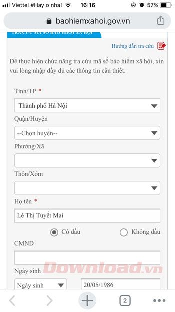 Nhập thông tin cần thiết