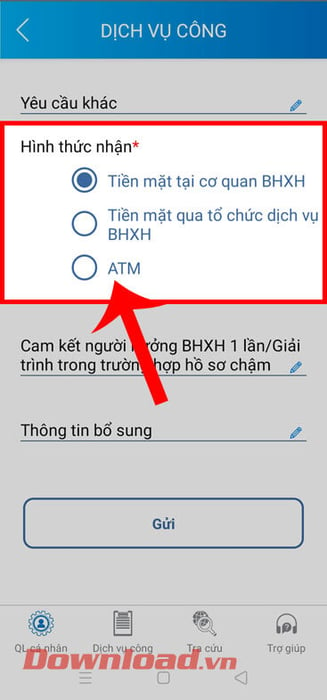 Chọn hình thức nhận lương