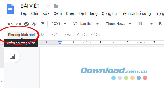 Tạo phương trình mới trên Google Docs