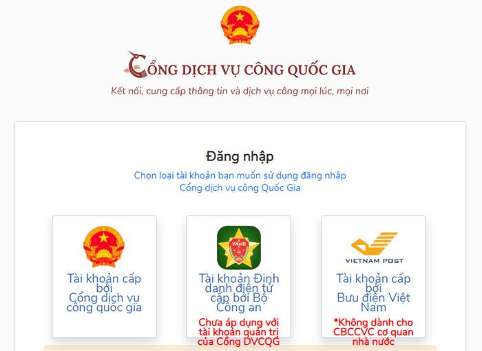 Truy cập hệ thống dịch vụ công quốc gia