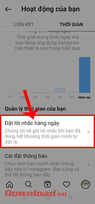 Nhấn vào mục Đặt lời nhắc hàng ngày