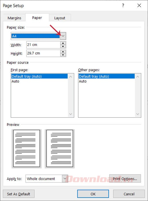 Chọn khổ giấy A4