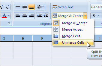 Huỷ gộp ô trong Microsoft Excel