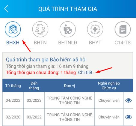 Cách xem thời gian chưa đóng bảo hiểm xã hội trên ứng dụng VssID 2*425575