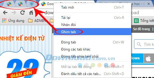 Ghim tab để tự động mở lại sau