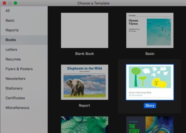 Lựa chọn template trên Pages