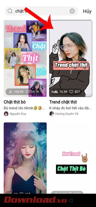 Chọn video mẫu trend Vũ điệu chặt thịt