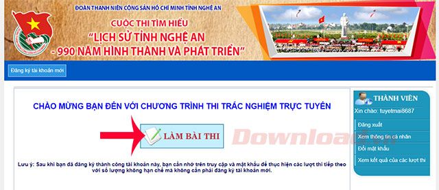 Bắt đầu làm bài thi