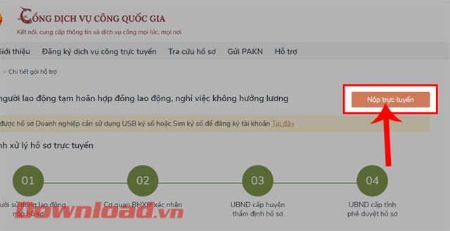 Nhấp vào nút Nộp trực tuyến