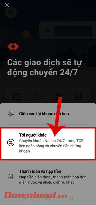 Chọn Gửi tiền cho người khác