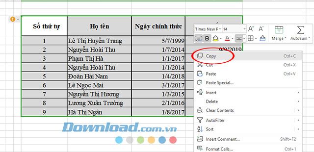 Chèn bảng tính Excel vào Microsoft Word