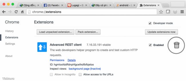 xóa tiện ích trên Chrome