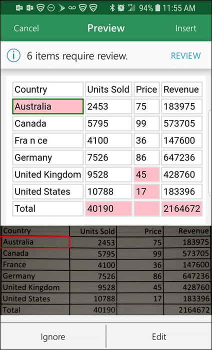 Chỉnh sửa tập tin Excel đã dán