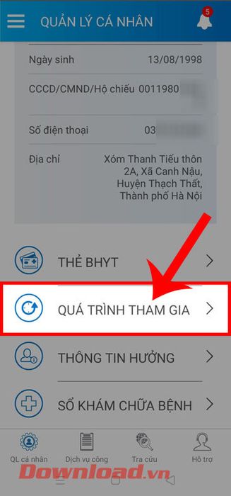 Chọn Quá trình tham gia