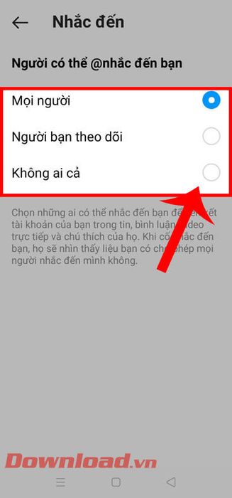 Cài đặt ai có thể nhắc đến bạn