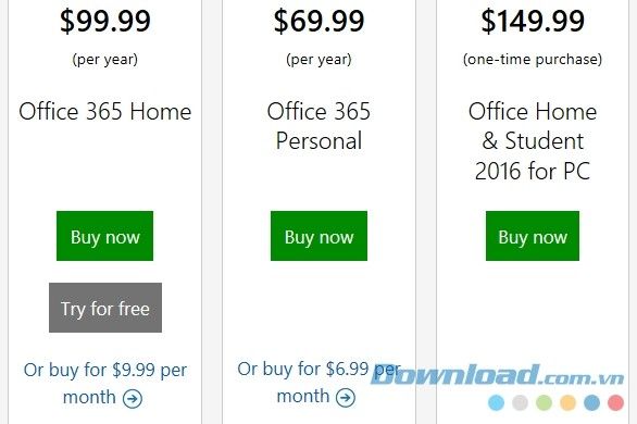 Bảng giá của Microsoft Office 2019