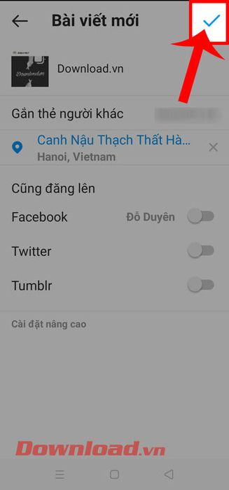 Chạm vào biểu tượng dấu check