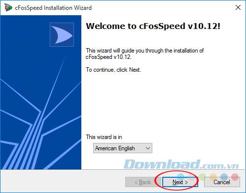 Chọn ngôn ngữ cài đặt cho cFosSpeed