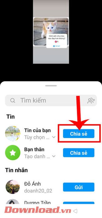 Bấm vào nút Chia sẻ