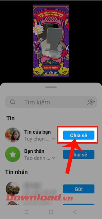 Chạm vào nút Chia sẻ