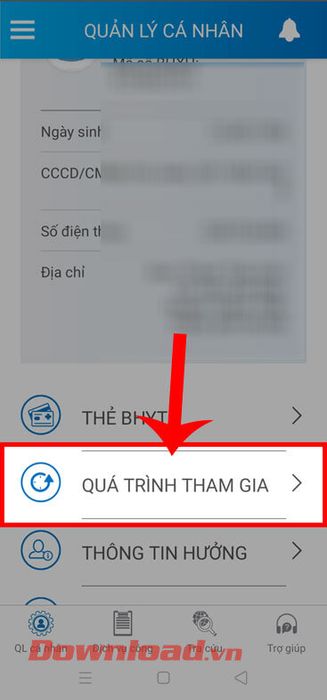 Chọn mục Quá trình tham gia