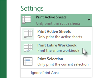 Cài đặt khi in workbook Excel