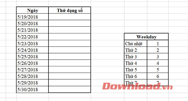 Bảng ngày được cung cấp để tính thứ trong tuần