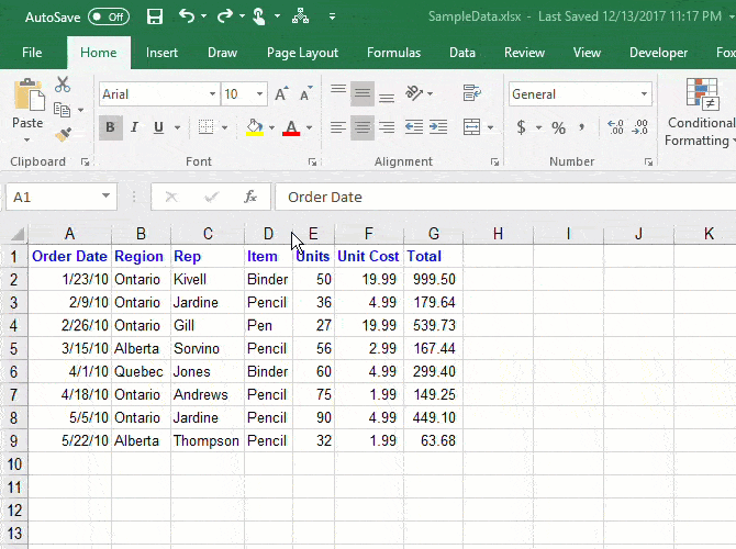 Thay đổi độ rộng của nhiều cột trong Excel