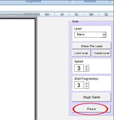 Dừng lại trong trò chơi trên Excel