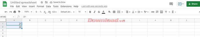 Nhập giá trị liên tục vào 2 ô trong Google Sheets