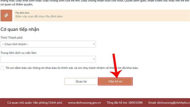 Nhấn Nộp hồ sơ