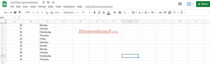 Tự động điền dữ liệu liên tục trong Google Sheets