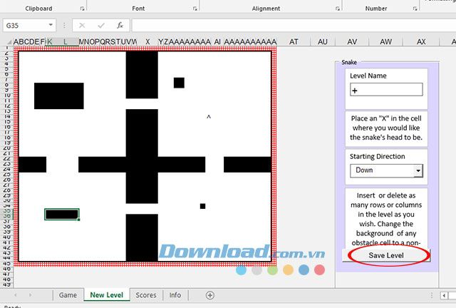 Ghi lại bản đồ của trò chơi rắn săn mồi trên Excel