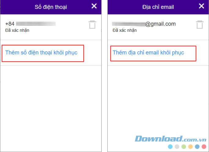 Thêm thông tin khôi phục trên Yahoo Mail