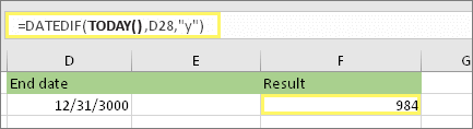 Phép tính từ ngày hôm nay đến một ngày khác trong Excel