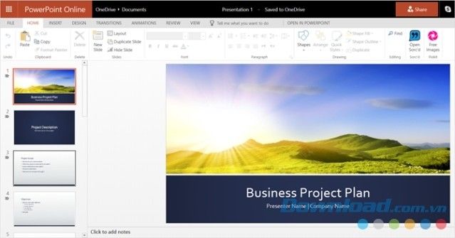 Giao diện của PowerPoint Trực Tuyến