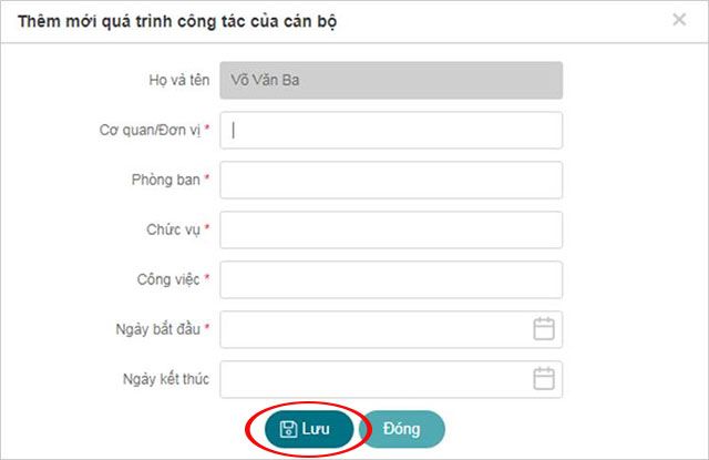 Thêm mới quá trình công tác