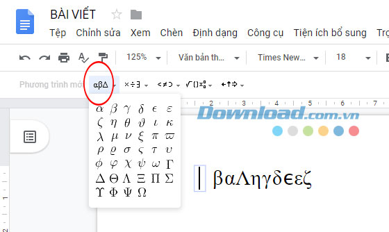 Chèn công thức toán học vào Google Docs