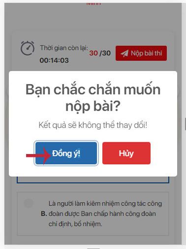 Xác nhận bài thi đã được gửi