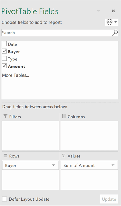 Các Trường PivotTable