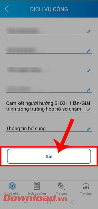 Nhấn vào nút Gửi