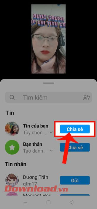 Nhấn nút Chia sẻ