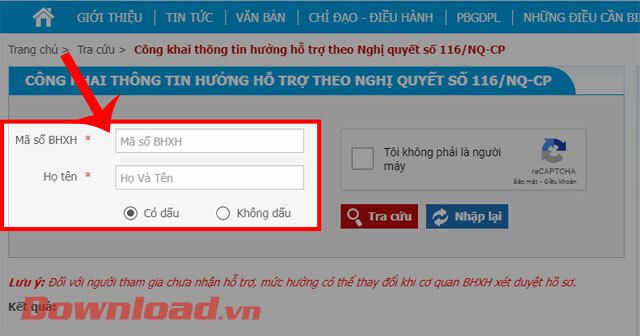 Nhập Mã số BHXH và Họ tên