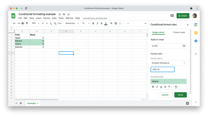 Tùy biến giá trị trong bảng tính Google Sheets